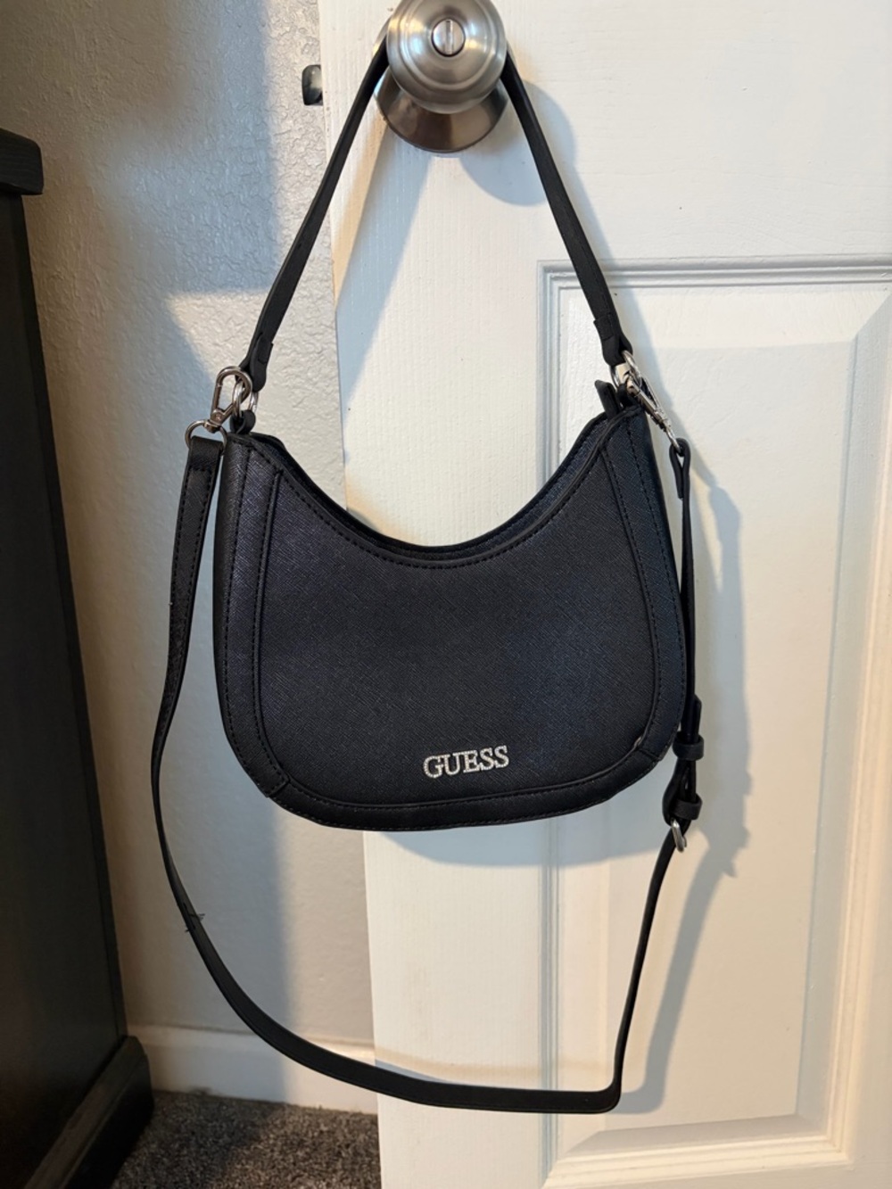 GUESS Black Crescent Shoulder Bag with Adjustable Strap